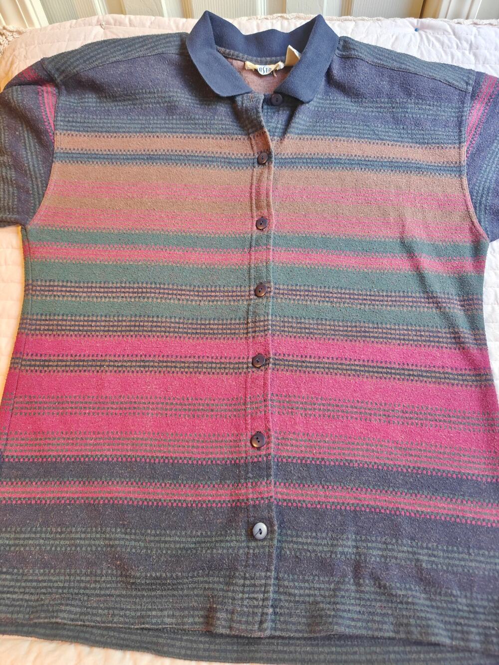 Vintage 80s 90s Pasta Striped Long Sleeve Button Down Shirt size Large